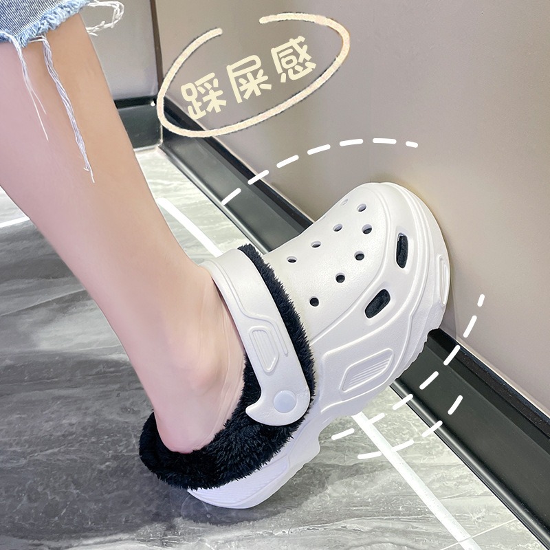 2024 осенние и зимние сабо, хлопковые сапоги на высоком каблуке, бархатные туфли-пещеры, утепленная теплая шерстяная домашняя хлопковая обувь, женская обувь