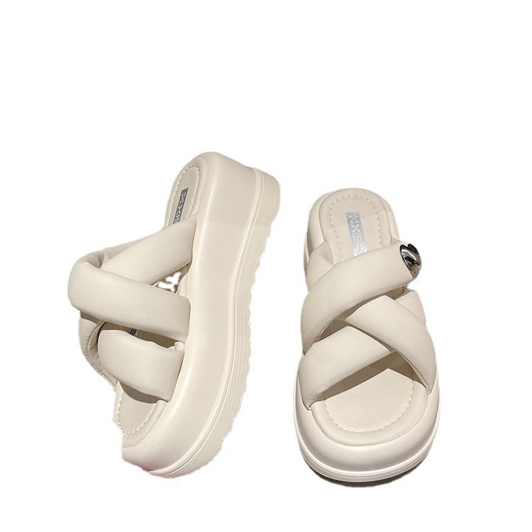 Летние новые стильные женские тапочки, уличные пляжные сандалии на толстой подошве с перекрестной подошвой, повседневная женская обувь на платформе