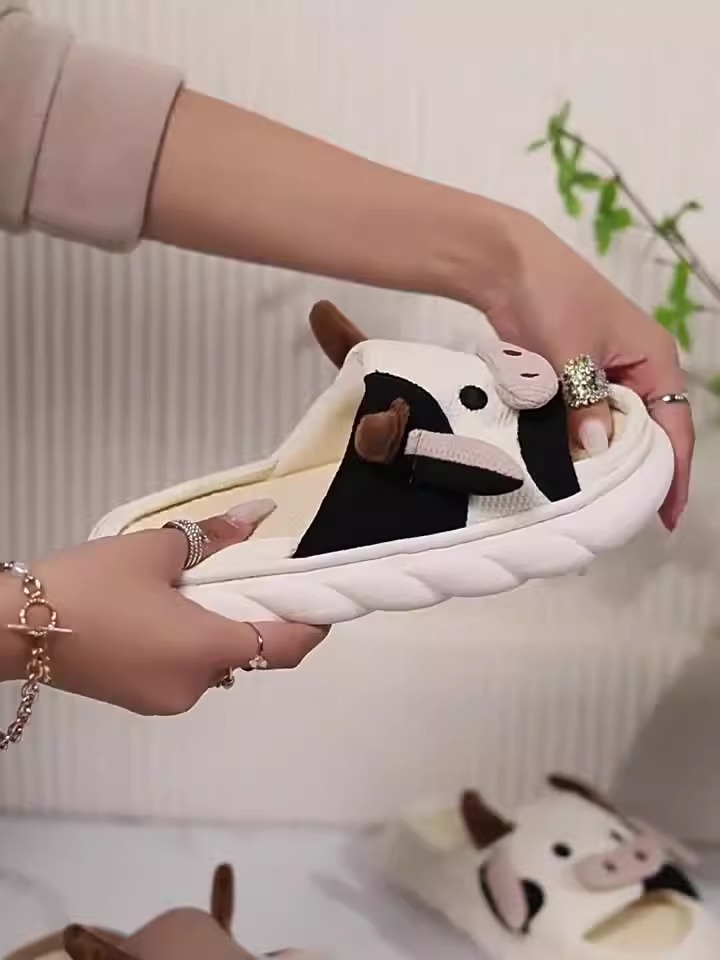 Универсальные домашние тапочки из коровьего льна Four Seasons, нескользящие милые мультяшные тапочки