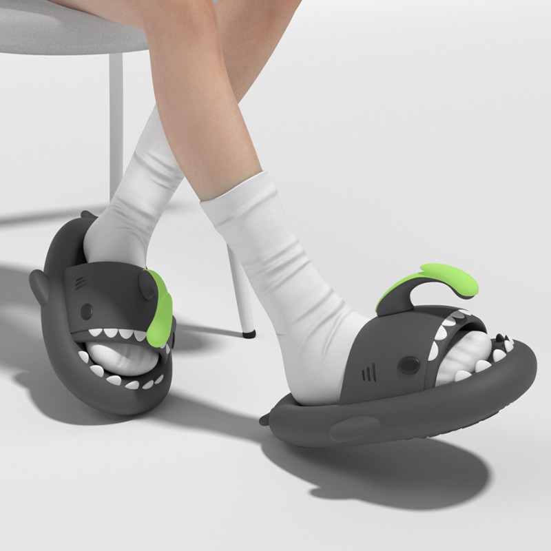 Тапочки в форме акулы на толстой подошве 4 см, женские домашние и уличные тапочки с фонариками для пар, мужские противоскользящие домашние тапочки, лето 2024 г.