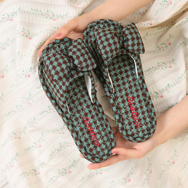 Женские летние льняные тапочки, повседневные льняные тапочки, удобные льняные тапочки, льняные тапочки с бантом, домашние льняные тапочки