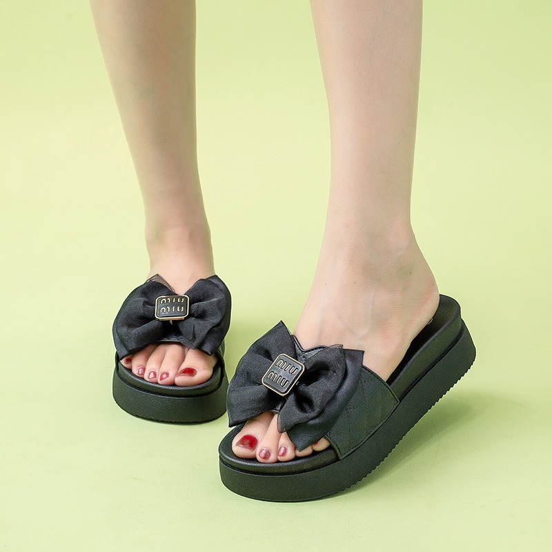 Женская летняя обувь на танкетке и платформе в богемном стиле, летние тапочки с бантом, большой размер 