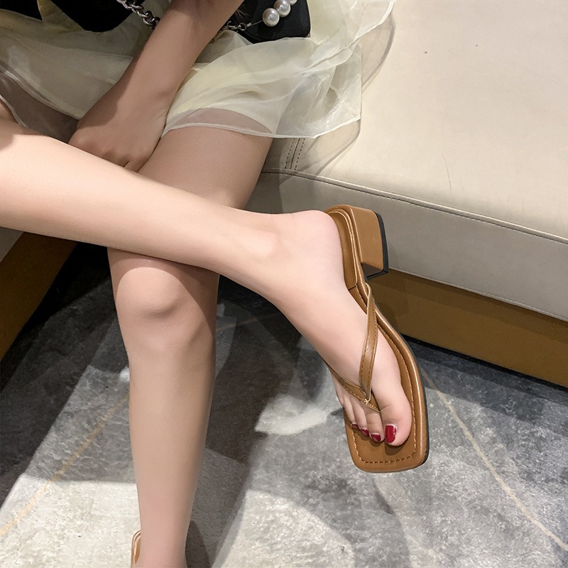 Женские шлепанцы, новые летние шлепанцы на массивном высоком каблуке с квадратным носком, женские модные повседневные сандалии