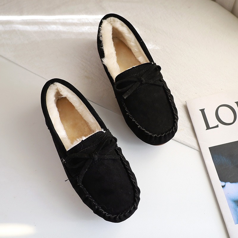 Женская повседневная обувь на плоской подошве, женские мокасины, мягкие лоферы, модные удобные теплые плюшевые женские хлопковые туфли без шнуровки с бантом